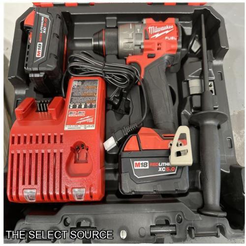 AS IS Milwaukee 2904-22 Hammer Drill Driver Kit with Batteries  Charger & Tool Case  Red