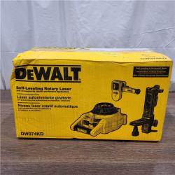 AS-IS Dewalt 150 ft. Red Self-Leveling Rotary Laser Level with Detector & Clamp, Wall Mount, Remote, Bag, (2) D & (1) 9-Volt battery