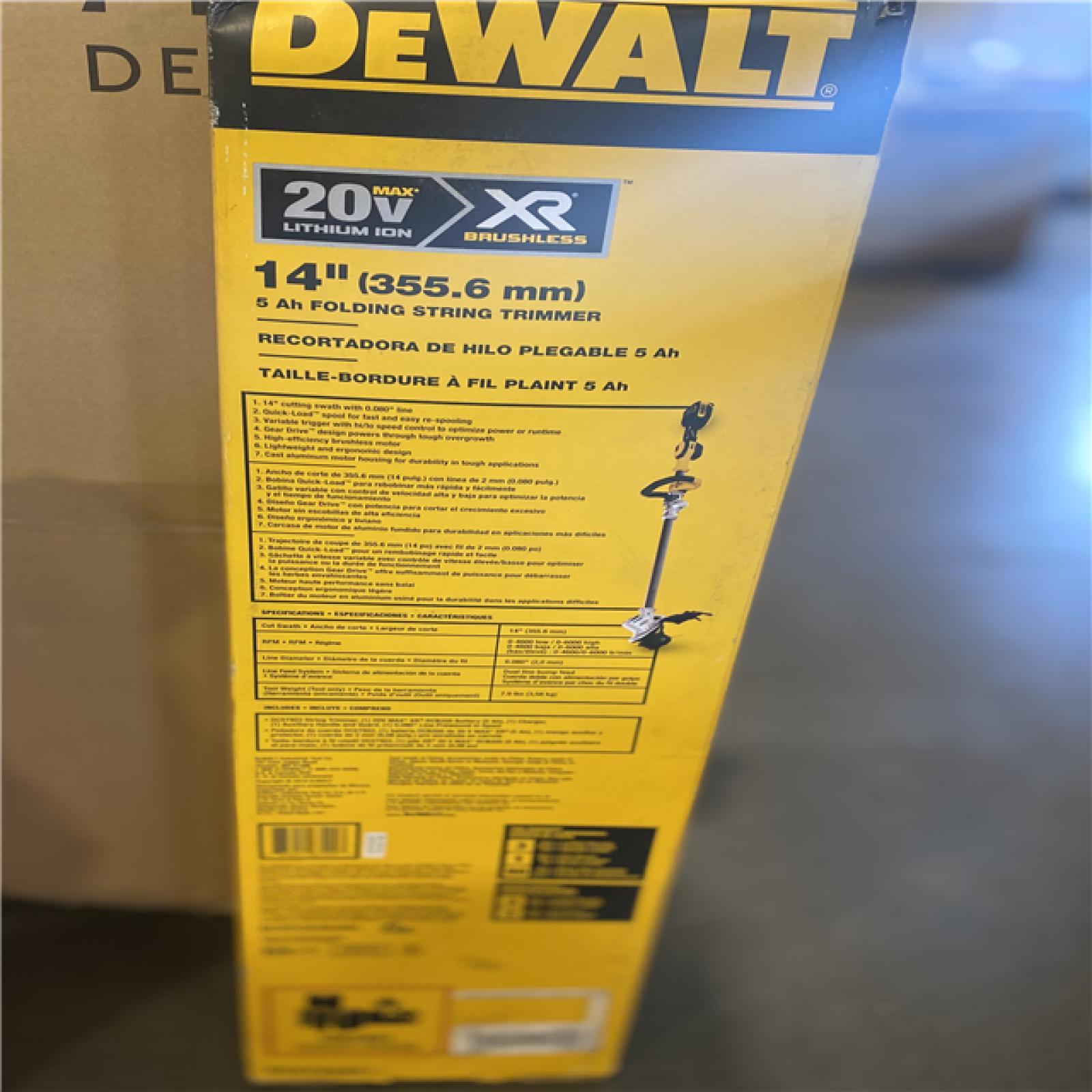 NEW! - DEWALT 20V MAX 14 in. Brushless Cordless Battery Powered Foldable String Trimmer Kit with (1) 5 Ah Battery & Charger