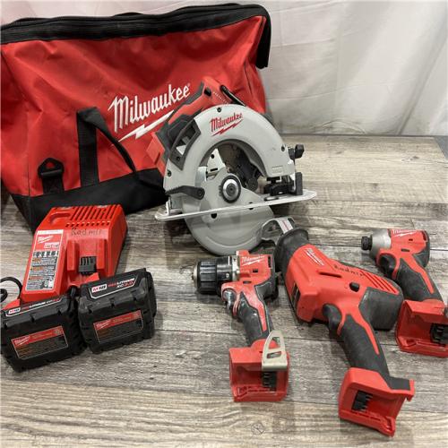 AS-IS Milwaukee M18 18-Volt Lithium-Ion Brushless Cordless Combo Kit (4-Tool) with 2-Batteries, 1-Charger and Tool Bag