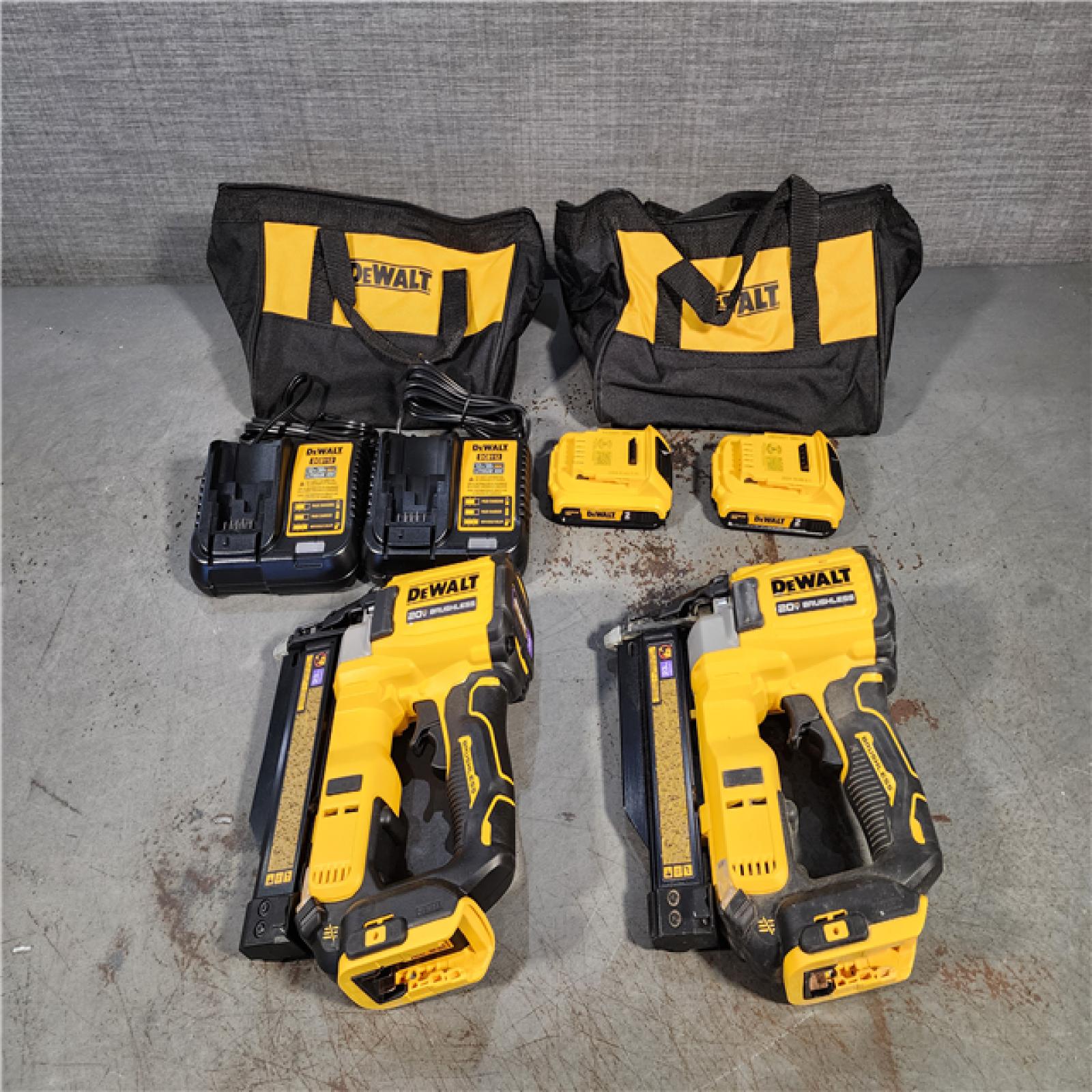 HOUSTON LOCATION - AS-IS (2) DEWALT ATOMIC 20V MAX Lithium Ion Cordless 23 Gauge Pin Nailer Kit with 3.0Ah Battery and Charger