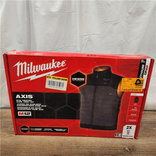 AS-IS Men's 2 X-Large M12 12-Volt Lithium-Ion Cordless Axis Gray Heated Quilted Vest Kit with (1) 2.0 Ah Battery and Charger