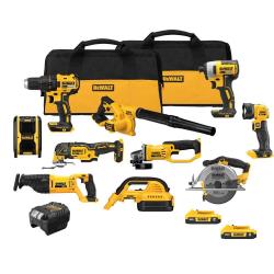 NEW! DEWALT 20-Volt Max Lithium-Ion 10-Tool Cordless Combo Kit with Two 2.0 Ah Batteries, Charger and 2 Bags