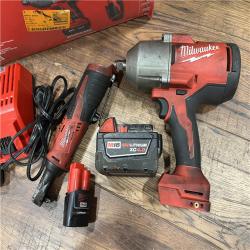 AS-IS Milwaukee M12/M18 12/18V Lithium-Ion Cordless 3/8 in. Ratchet and 1/2 in. High Torque Impact Wrench with Friction Ring Combo Kit