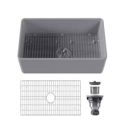 DALLAS LOCATION - DEERVALLEY Gray Fireclay 36 in. L Rectangular Single Bowl Farmhouse Apron-Front Kitchen Sink with Bottom Grid and Basket Strainer