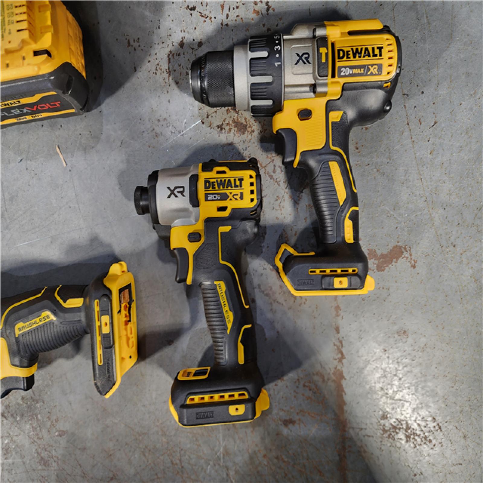 HOUSTON LOCATION - AS-IS (APPEARS LIKE NEW) DEWALT 20-Volt Lithium-Ion Cordless 3-Tool Combo Kit with FLEXVOLT 9 Ah and 20V 6 Ah Batteries and Charger