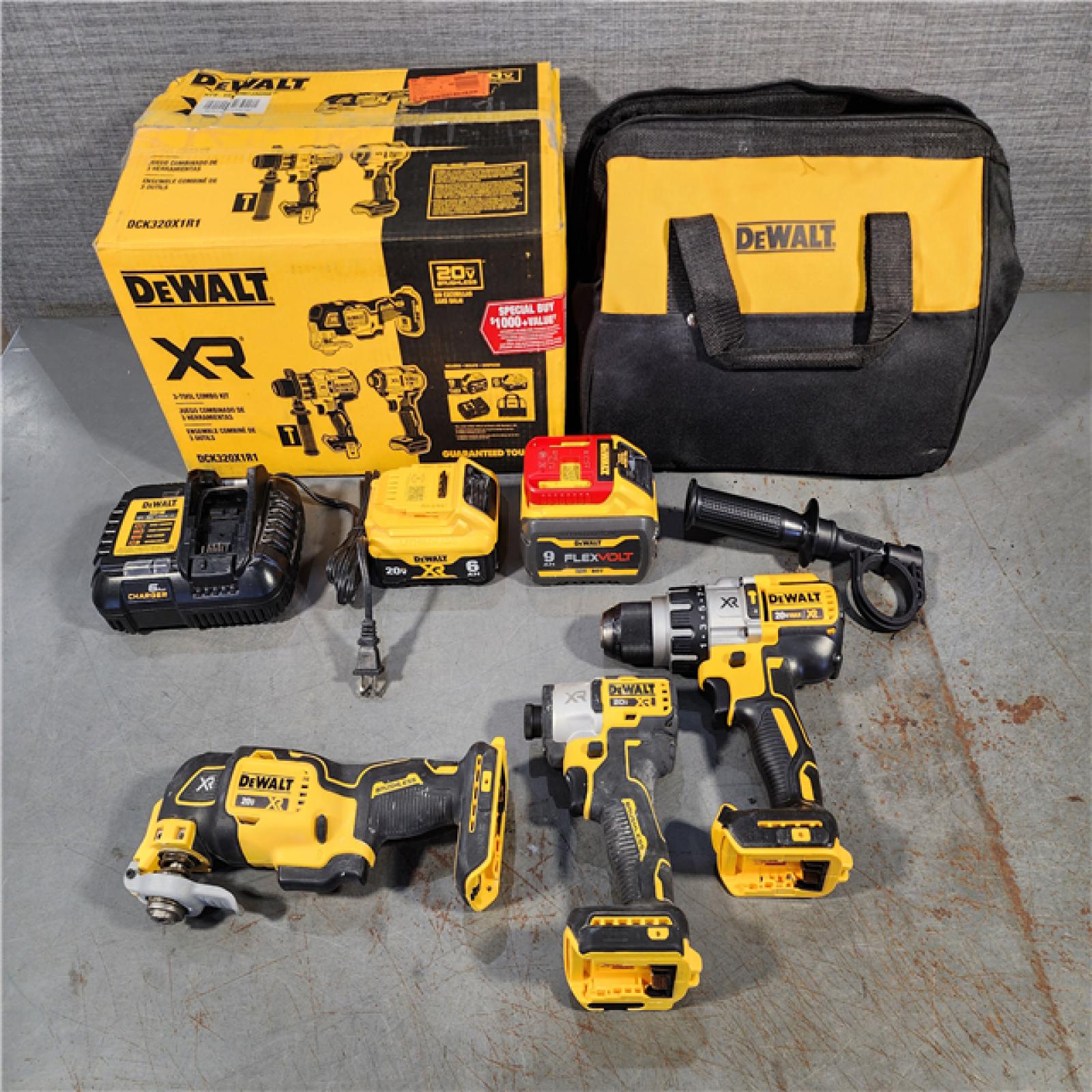 HOUSTON LOCATION - AS-IS DEWALT 20-Volt Lithium-Ion Cordless 3-Tool Combo Kit with FLEXVOLT 9 Ah and 20V 6 Ah Batteries and Charger