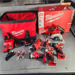 HOUSTON LOCATION - AS-IS (APPEARS LIKE NEW) Milwaukee M18 18-Volt Lithium-Ion Cordless Combo Tool Kit (5-Tool) with (1) 3.0Ah and (1) 1.5Ah Battery, (1) Charger, (1) Tool Bag