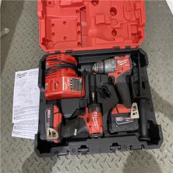 Houston location AS-IS Milwaukee 3697-22 M18 FUEL 1/2 Hammer Driller/Driver &1/4 Hex Impact Driver 2 Tool Combo Kit