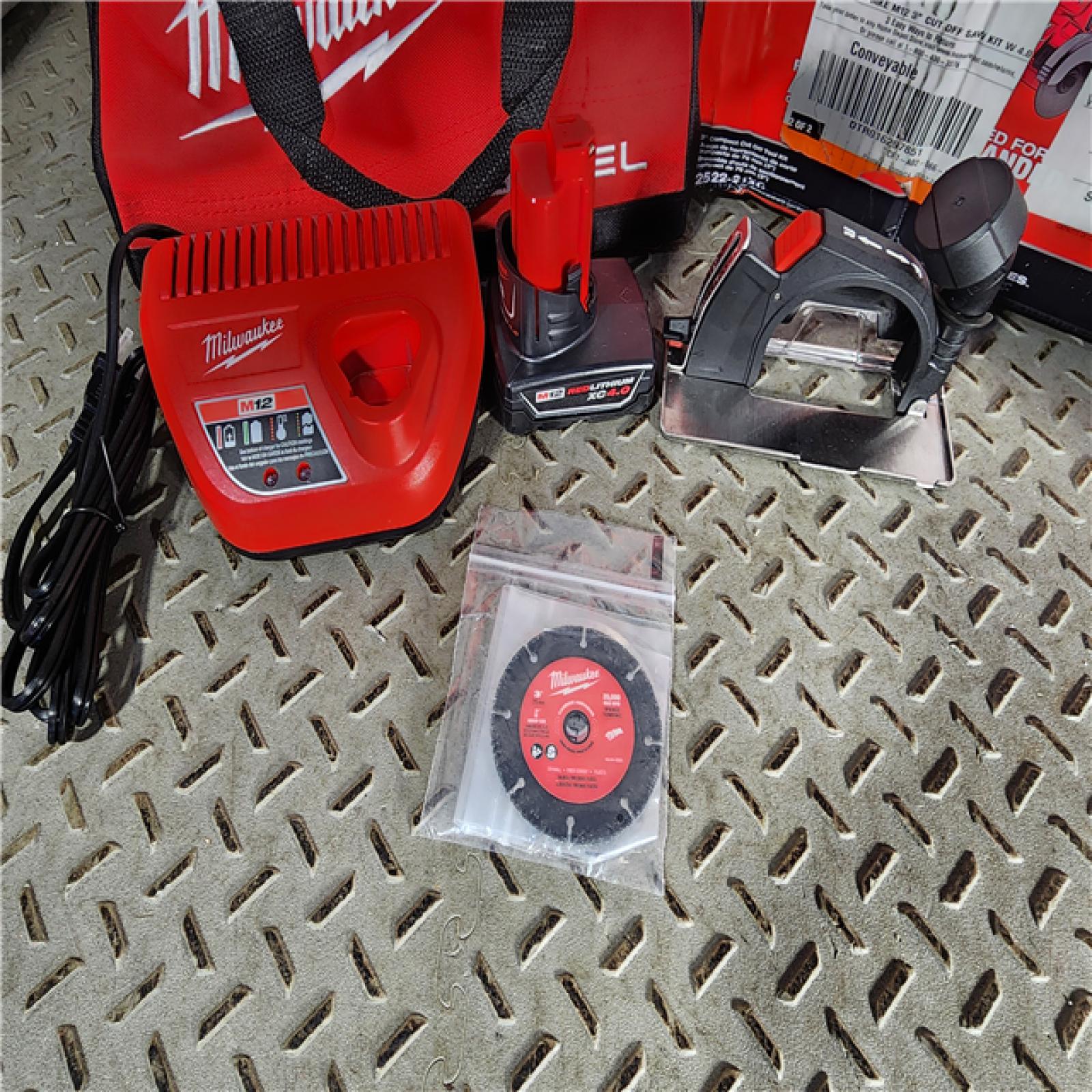 HOUSTON LOCATION - AS-IS (APPEARS LIKE NEW) M12 FUEL 12V 3 in. Lithium-Ion Brushless Cordless Cut Off Saw Kit with One 4.0 Ah Battery Charger and Bag