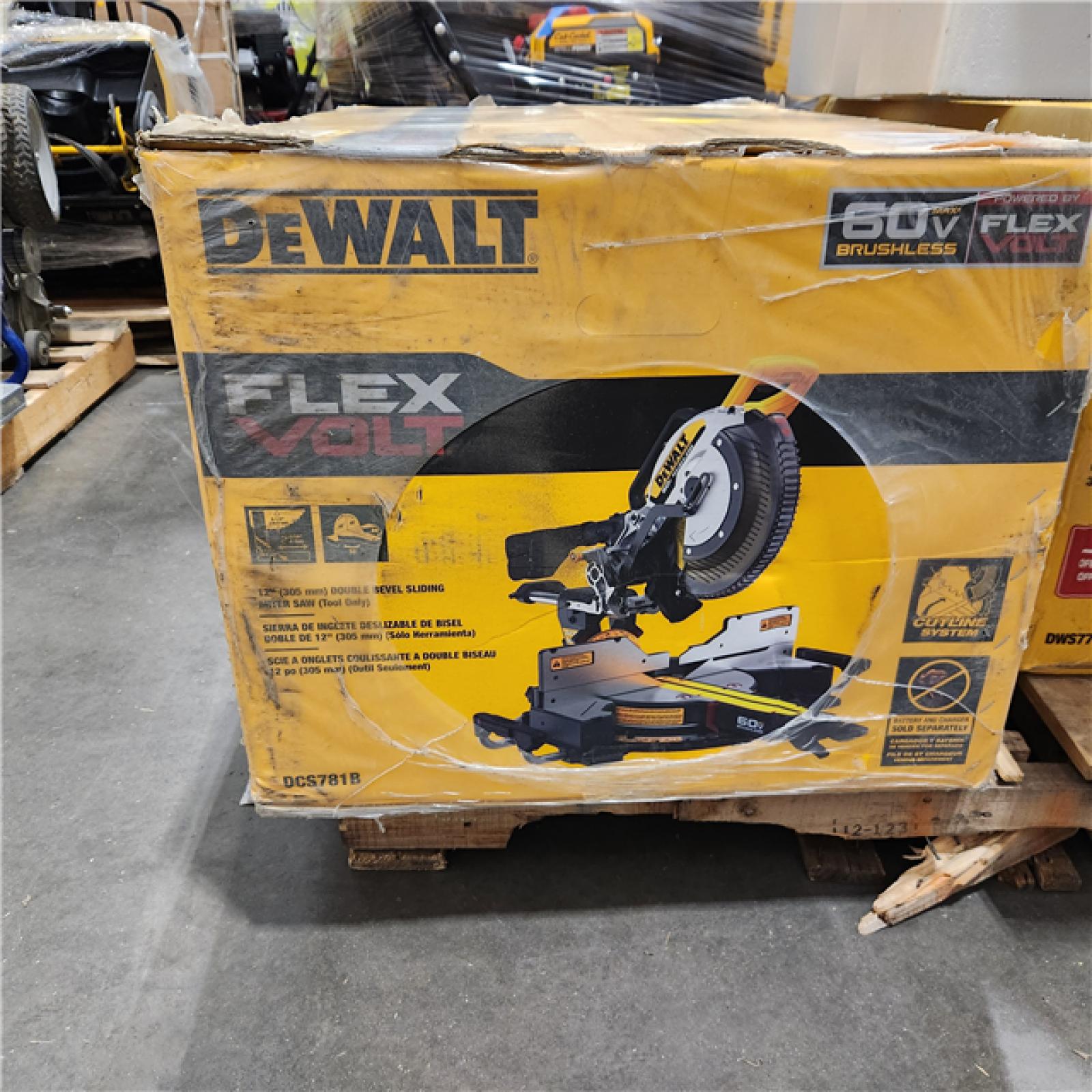 Dallas Location - New- DeWalt DCS781B 60V MAX Brushless 12 in. Double Bevel Sliding Miter Saw, Tool Only