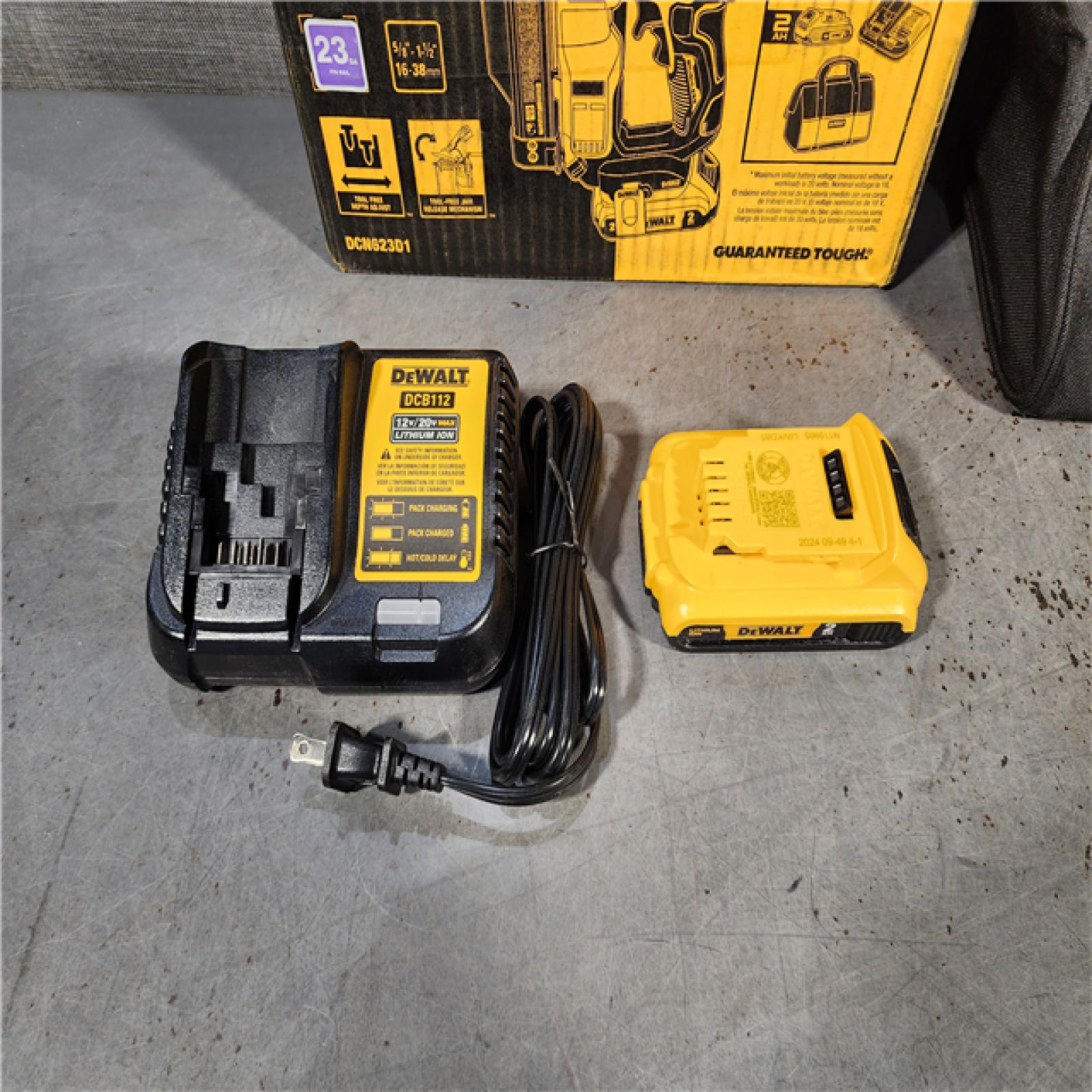 HOUSTON LOCATION - AS-IS DEWALT ATOMIC 20V MAX Lithium Ion Cordless 23 Gauge Pin Nailer Kit with 2.0Ah Battery and Charger