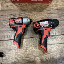 AS-IS MILWAUKEE M12 12V Lithium-Ion Cordless Drill Driver/Impact Driver Combo Kit with Two 1.5Ah Batteries, Charger and Bag (2-Tool)