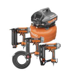 NEW! - RIDGID 6 Gal. Portable Electric Pancake Air Compressor w/ 18GA Brad Nailer, 16GA Straight Finish Nailer, & 18GA Finish Stapler