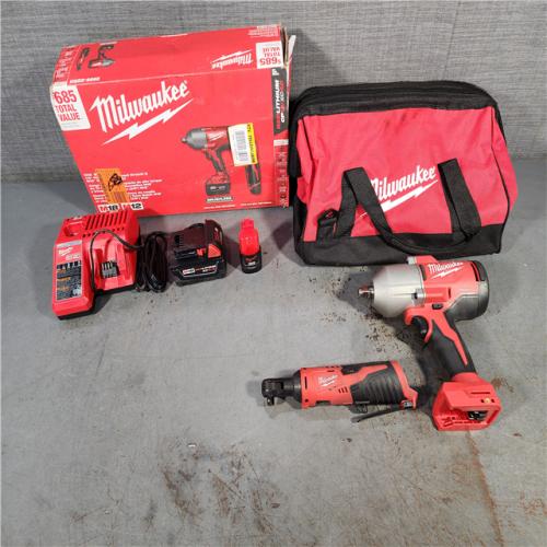 HOUSTON LOCATION - AS-IS M12/M18 12/18V Lithium-Ion Cordless 3/8 in. Ratchet and 1/2 in. High Torque Impact Wrench with Friction Ring Combo Kit