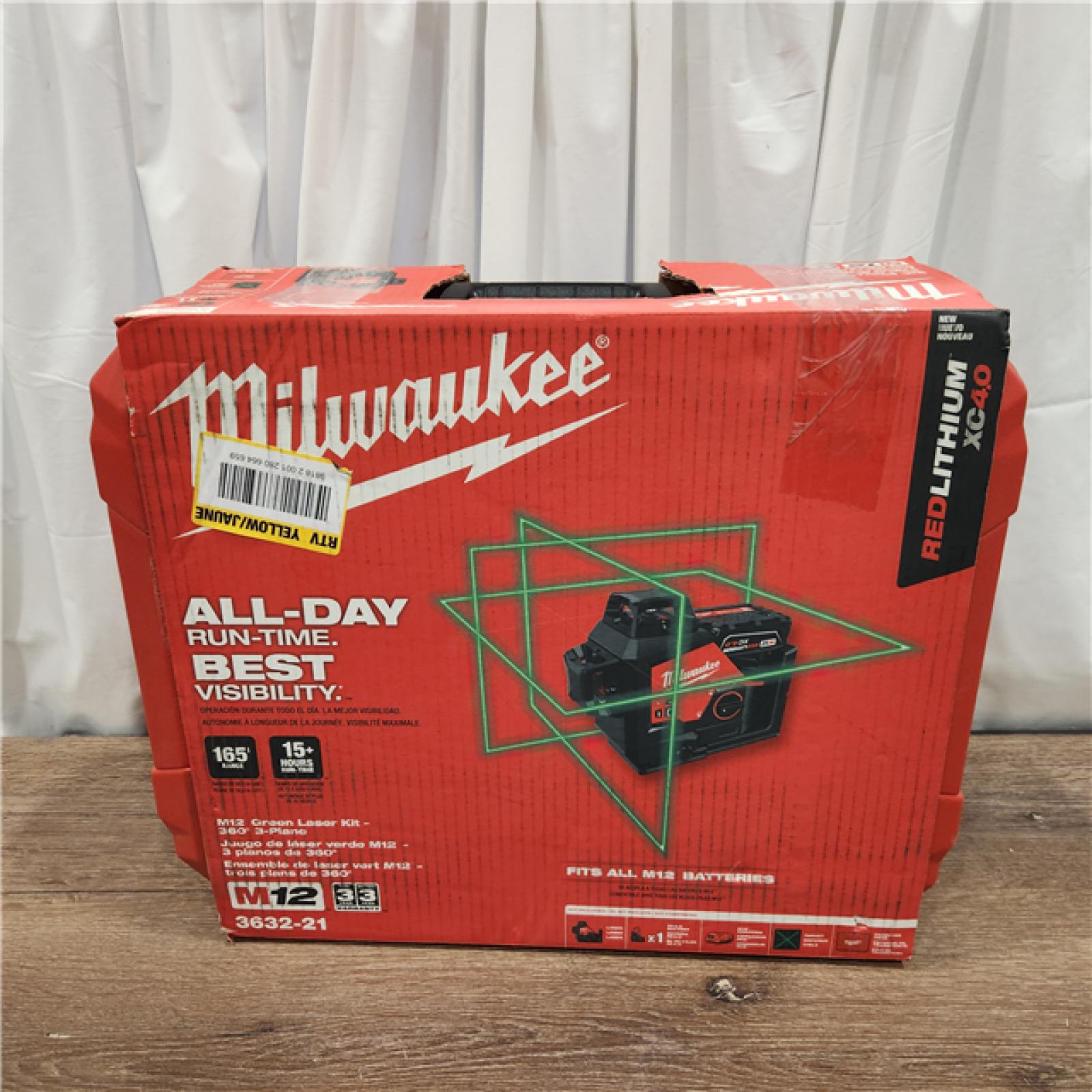 AS-IS Milwaukee-3632-21 M12 Green Beam Laser 360Â° 3-Plane Kit