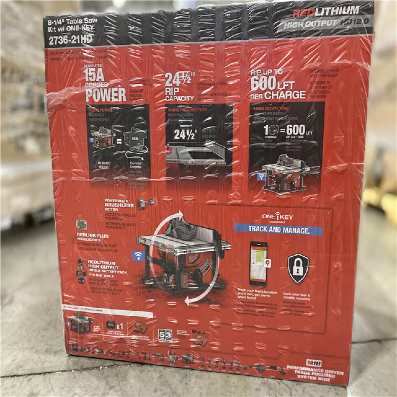 NEW! - Milwaukee M18 FUEL ONE-KEY 18- volt Lithium-Ion Brushless Cordless 8-1/4 in. Table Saw Kit W/(1) 12.0Ah Battery & Rapid Charger