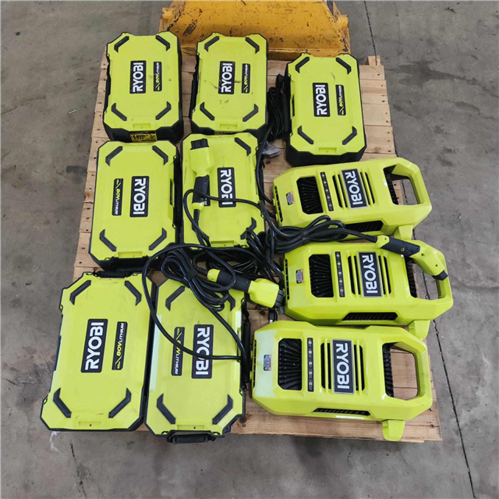 Houston Location - AS-IS Ryobi 10AH 80V Lithium (7 Battery and 3 Chargers)