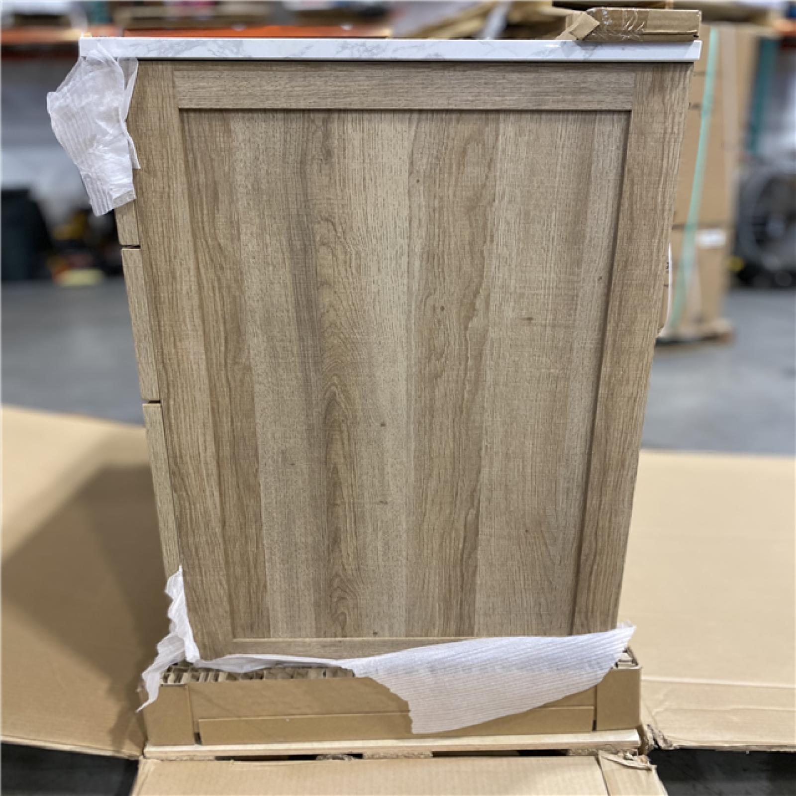 DALLAS LOCATION -Glacier Bay Tobana 42 in. Single Sink Weathered Tan Bath Vanity with White Engineered Marble Top (Assembled)