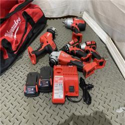 Houston location AS-IS MILWAUKEE M18 18-Volt Lithium-Ion Cordless Combo Kit (5-Tool) with 2-Batteries, Charger and Tool Bag