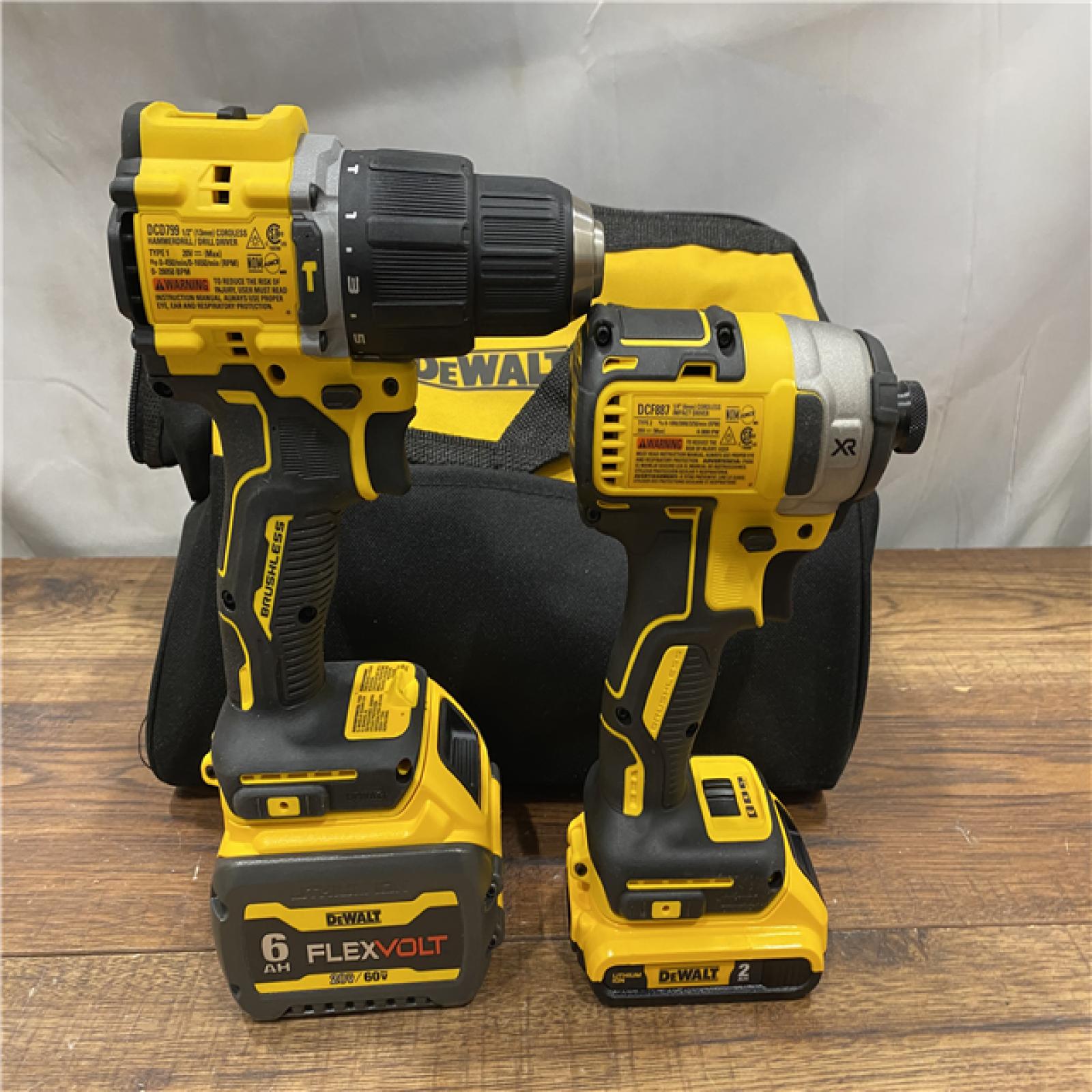 AS IS DEWALT 20V MAX Cordless Brushless Hammer Drill/Driver 2 Tool Combo Kit with FLEXVOLT ADVANTAGE