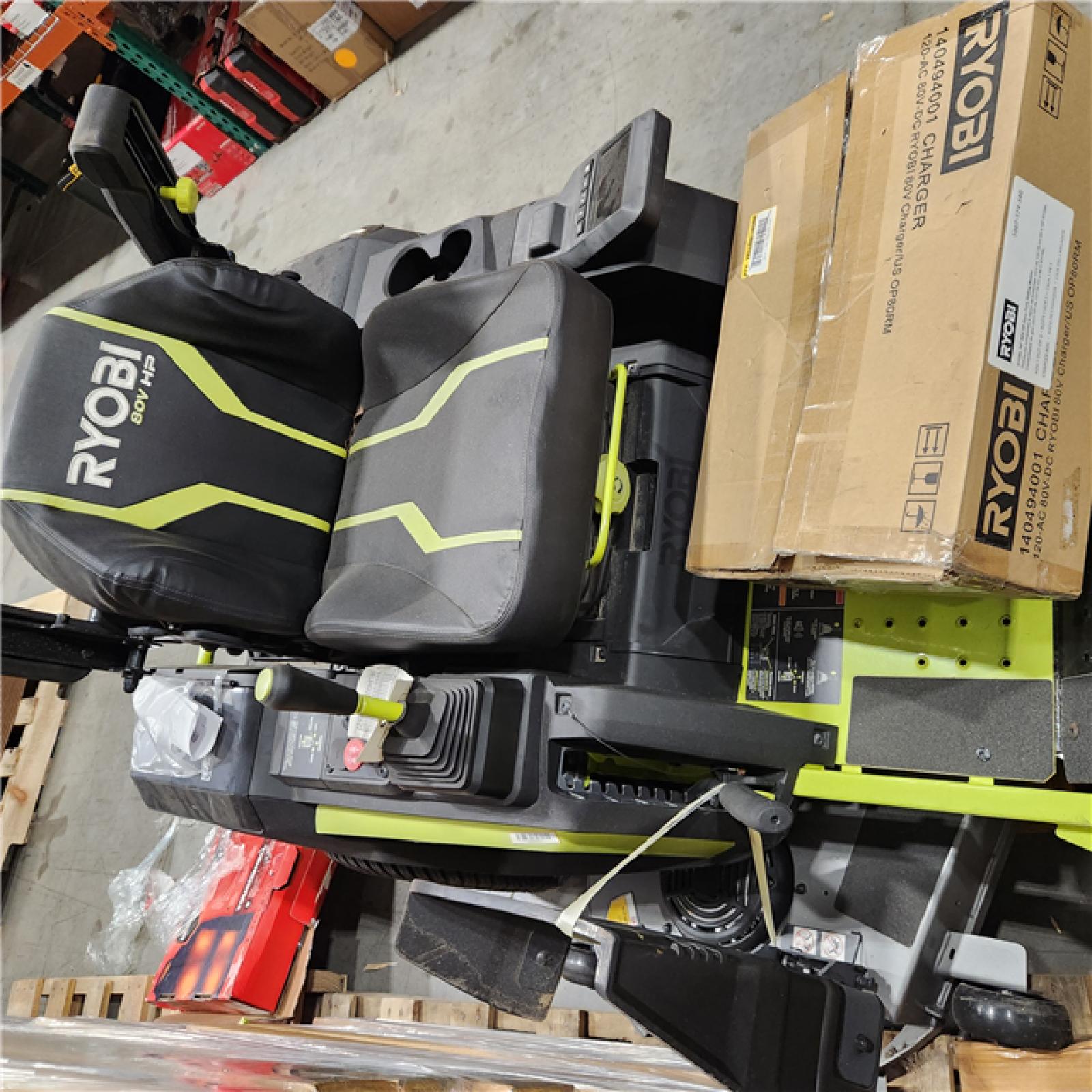 Dallas Location - As-Is RYOBI 80V HP Brushless 54 in. Battery Riding Mower (2) 80V Batteries Charger