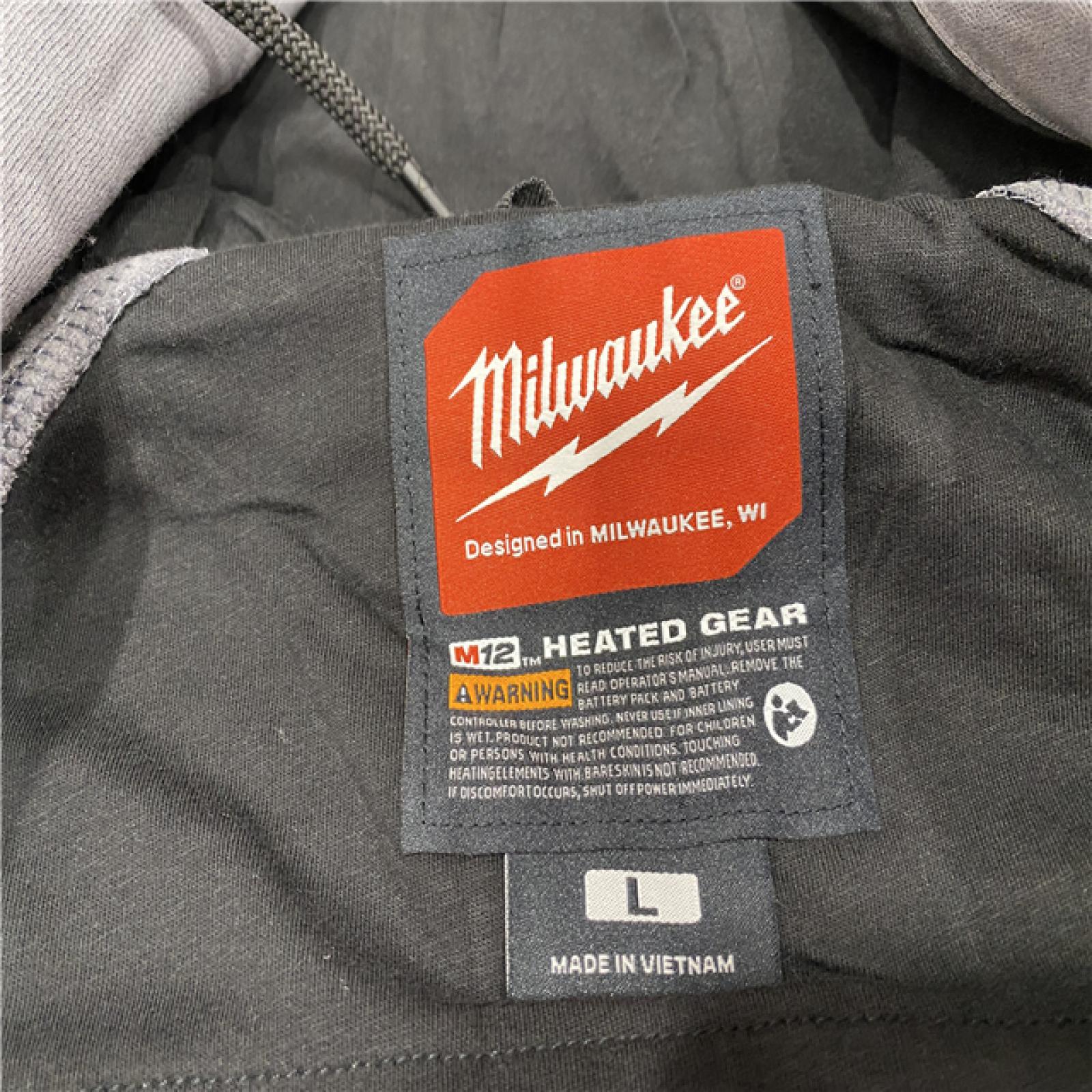 AS-ISMilwaukee Men's Large M12 12-Volt Lithium-Ion Cordless Gray Heated Jacket Hoodie (Jacket and Charger/Power Source Only)