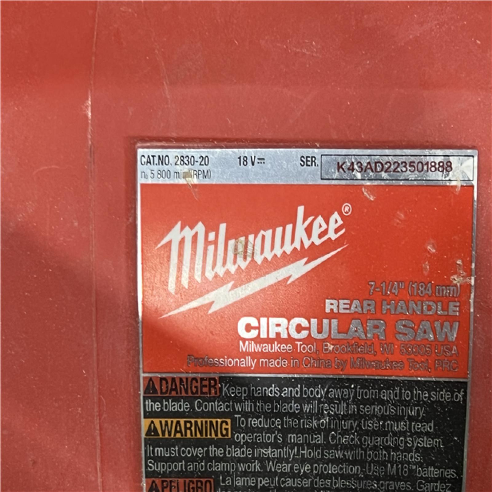 AS-IS Milwaukee 2830-20 Rear Handle Circular Saw M18 FUEL 7-1/4  Cordless Brushless Tool Only