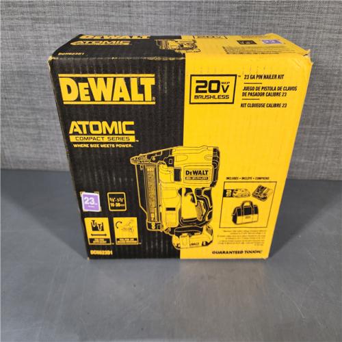 HOUSTON LOCATION - AS-IS DEWALT ATOMIC 20V MAX Lithium Ion Cordless 23 Gauge Pin Nailer Kit with 2.0Ah Battery and Charger