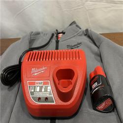 AS-ISMen's Large M12 12-Volt Lithium-Ion Cordless Gray Heated Jacket Hoodie Kit with (1) 2.0 Ah Battery and Charger