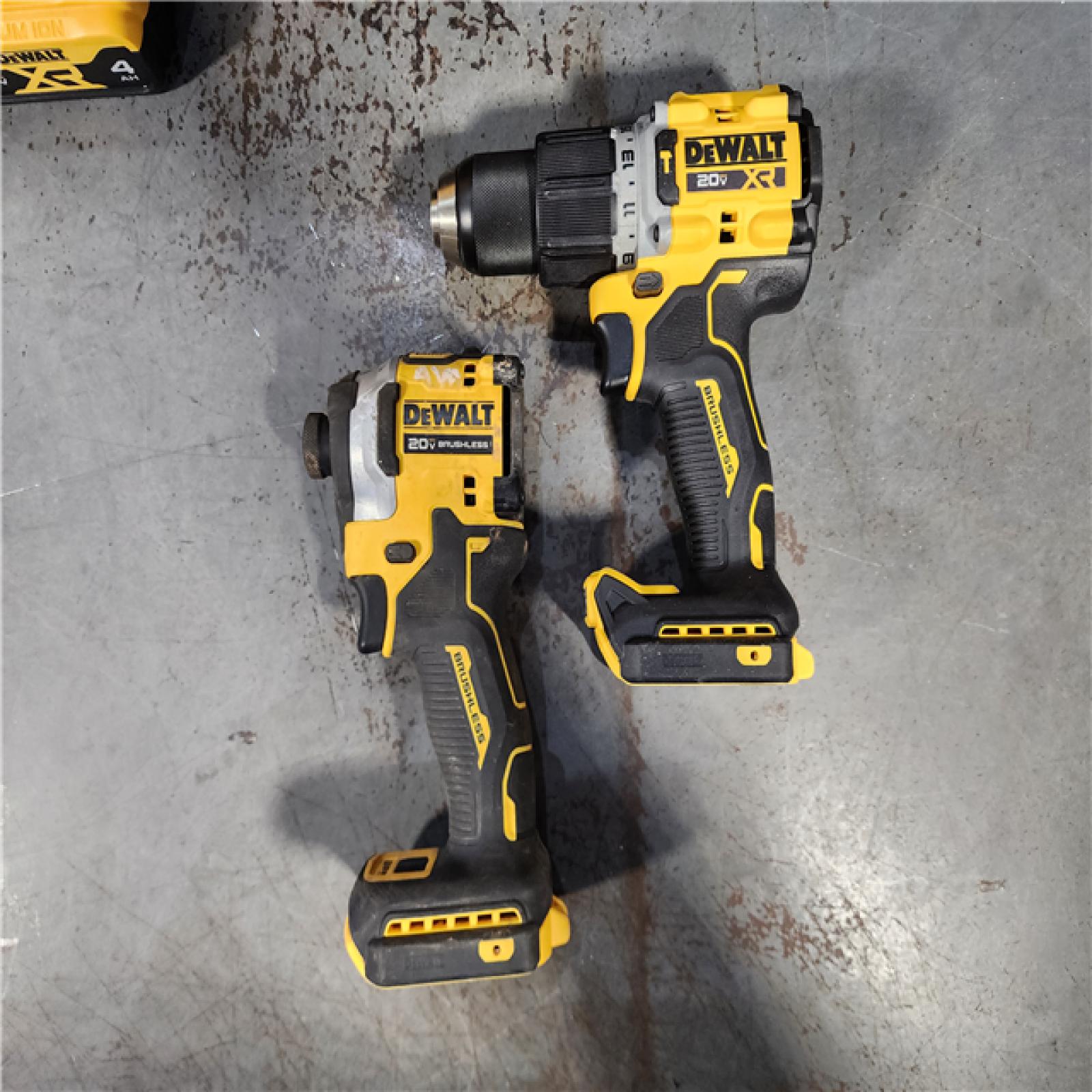 HOUSTON LOCATION - AS-IS DEWALT 20V MAX XR Hammer Drill and ATOMIC Impact Driver 2 Tool Cordless Combo Kit with (2) 4.0Ah Batteries, Charger, and Bag