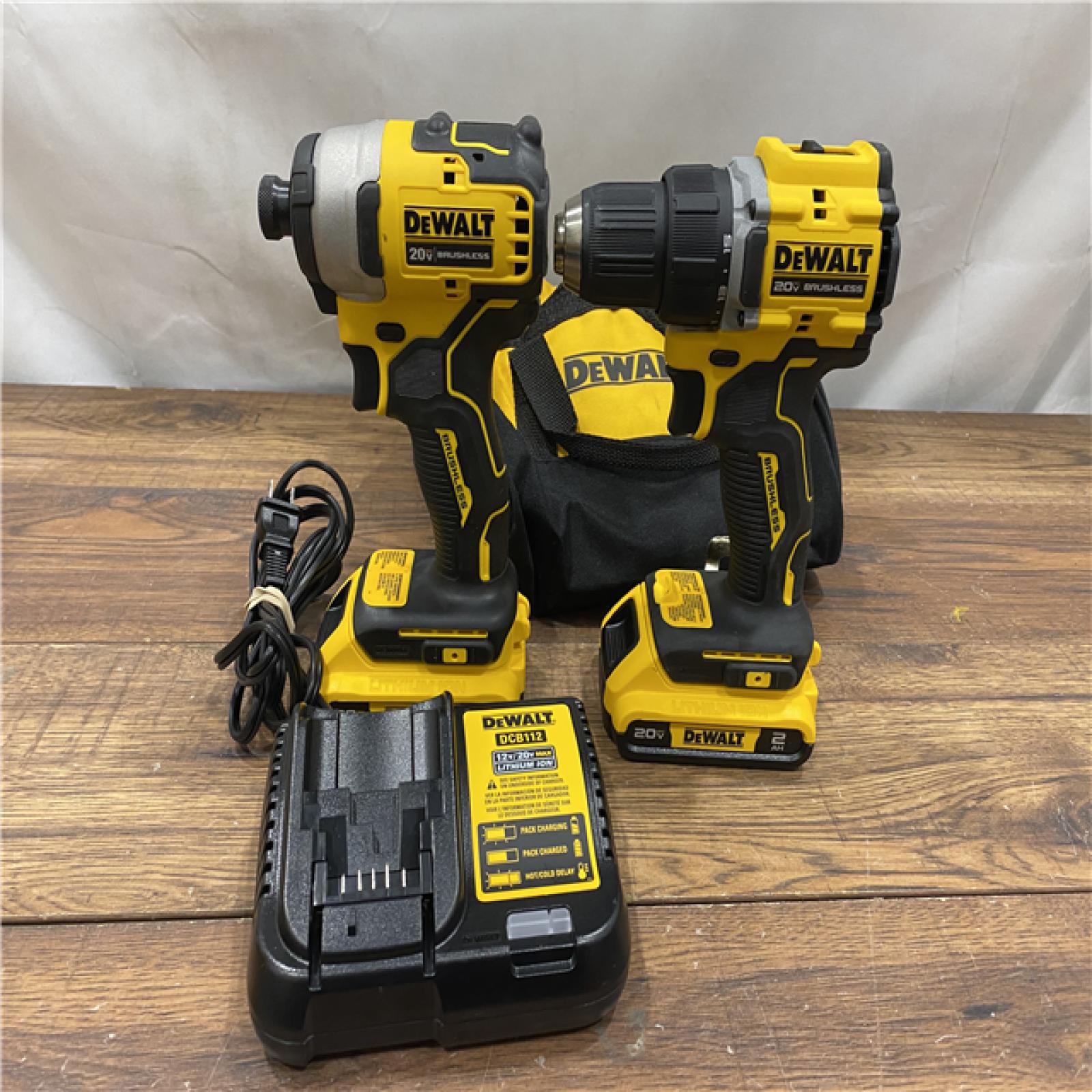 AS IS Dewalt DCK225D2 20V MAX ATOMIC Brushless Compact Lithium-Ion 1/2 in. Cordless Drill Driver and 1/4 in. Impact Driver Combo Kit with 2 Batteries 2 Ah