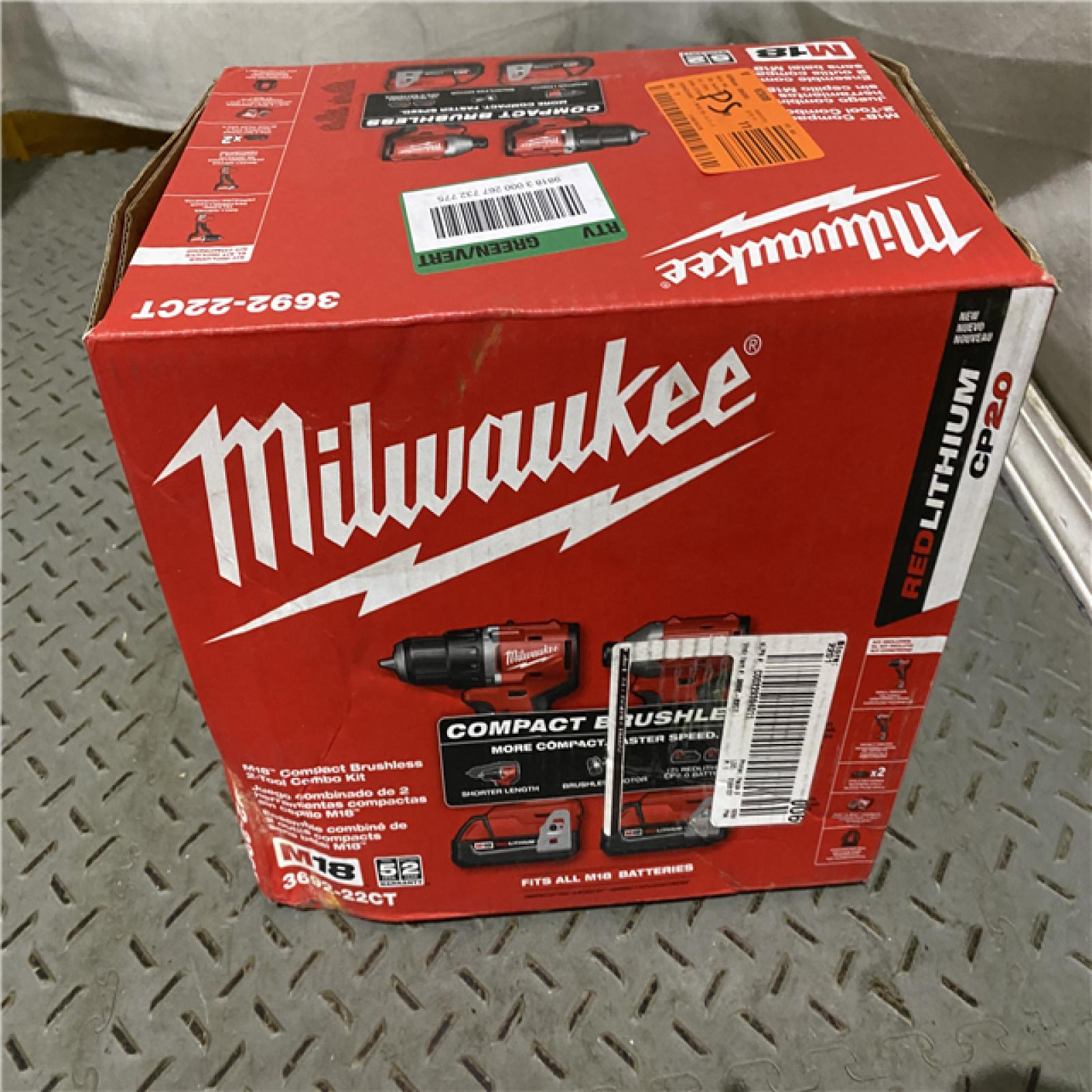 Houston location AS-IS MILWUAKEE M18 18V Lithium-Ion Brushless Cordless Compact Drill/Impact Combo Kit (2-Tool) W/(2) 2.0 Ah Batteries, Charger & Bag