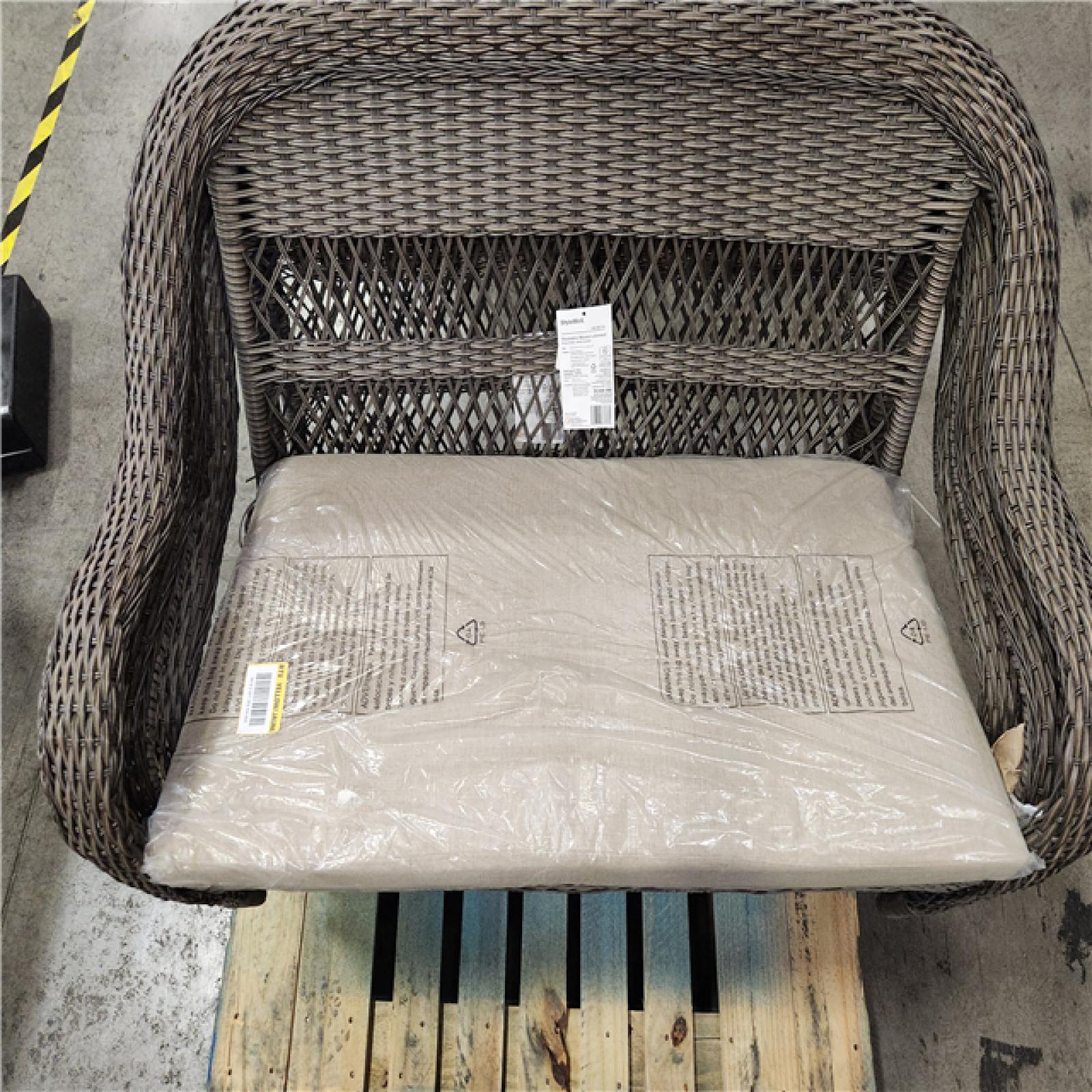 Phoenix Location StyleWell Mix and Match Brown Wicker Outdoor Patio Loveseat with Beige Cushions