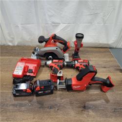 AS-IS Milwaukee M18 18-Volt Lithium-Ion Cordless Combo Tool Kit (5-Tool) with (1) 3.0Ah and (1) 1.5Ah Battery, (1) Charger, (1) Tool Bag