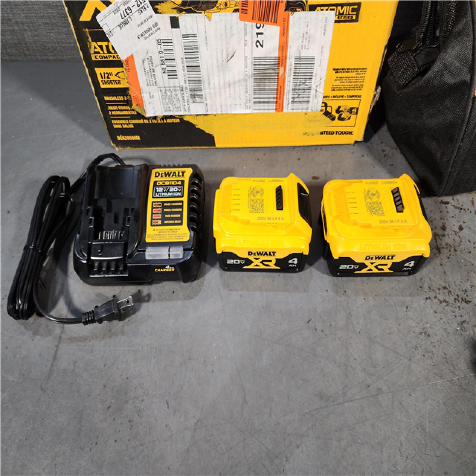 HOUSTON LOCATION - AS-IS DEWALT 20V MAX XR Hammer Drill and ATOMIC Impact Driver 2 Tool Cordless Combo Kit with (2) 4.0Ah Batteries, Charger, and Bag