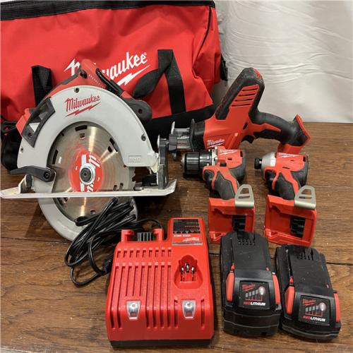 AS-ISMilwaukee M18 18-Volt Lithium-Ion Brushless Cordless Combo Kit (4-Tool) with 2-Batteries, 1-Charger and Tool Bag