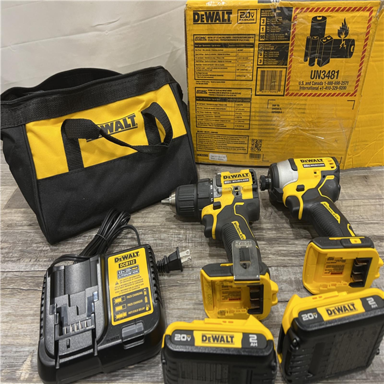 AS-IS DEWALT ATOMIC 20-Volt MAX Lithium-Ion Cordless Combo Kit (2-Tool) with (2) 2.0Ah Batteries, Charger and Bag