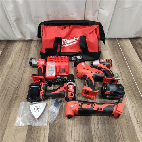 AS IS M18 18V Lithium-Ion Cordless Combo Kit (5-Tool) with (2) Batteries, Charger and Tool Bag