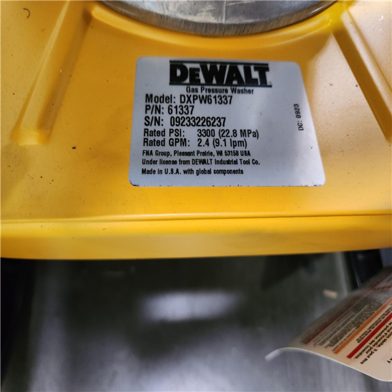 California AS-IS DEWALT 3300 PSI 2.4 GPM Gas Cold Water Pressure Washer with HONDA GCV200 Engine