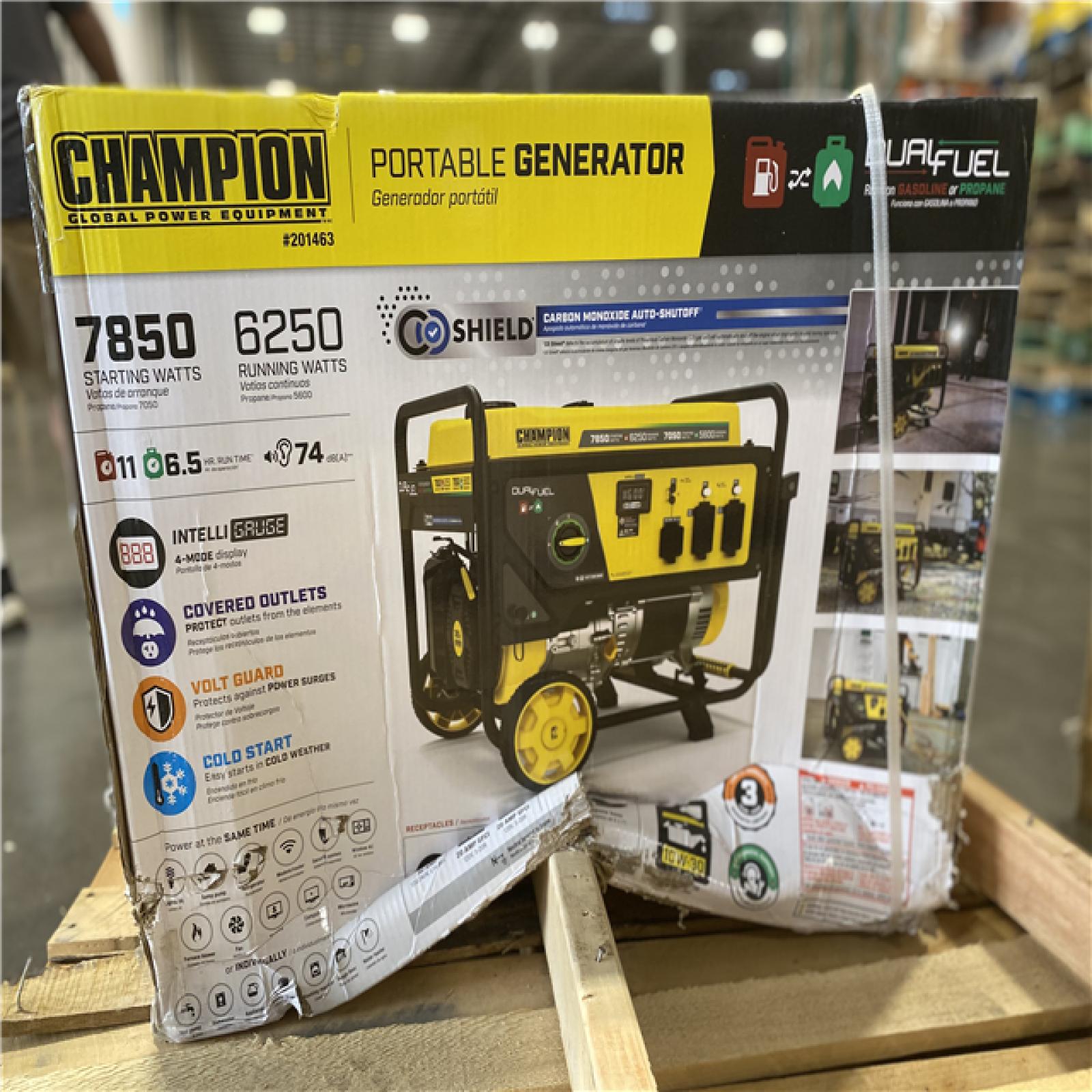 DALLAS LOCATION - Champion Power Equipment 7850/6250-Watt Recoil Start Gasoline and Propane Powered Dual Fuel Portable Generator with CO Shield