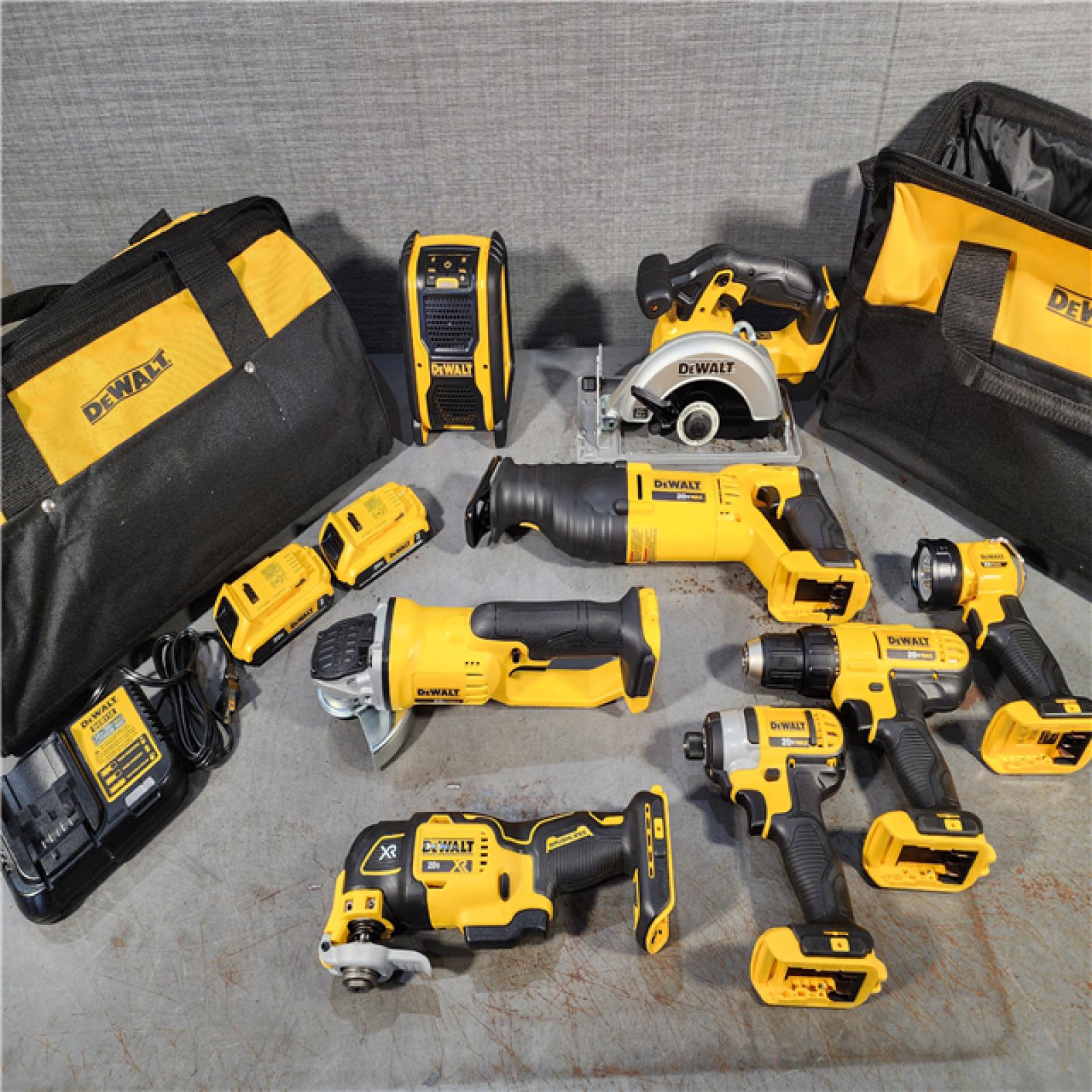 HOUSTON LOCATION - AS-IS Dewalt 20V MAX 8-Tool Power-Tool Combo Kit W/ Soft Case Including 2 Batteries & Charger