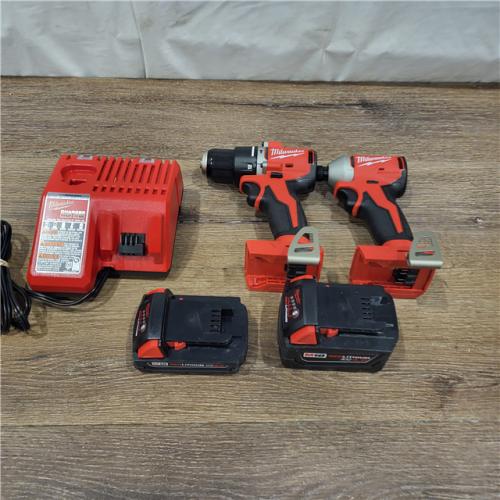 AS-IS M18 18-Volt Lithium-Ion Brushless Cordless Compact Hammer Drill/Impact Combo Kit (2-Tool) with (2) Batteries, Bag