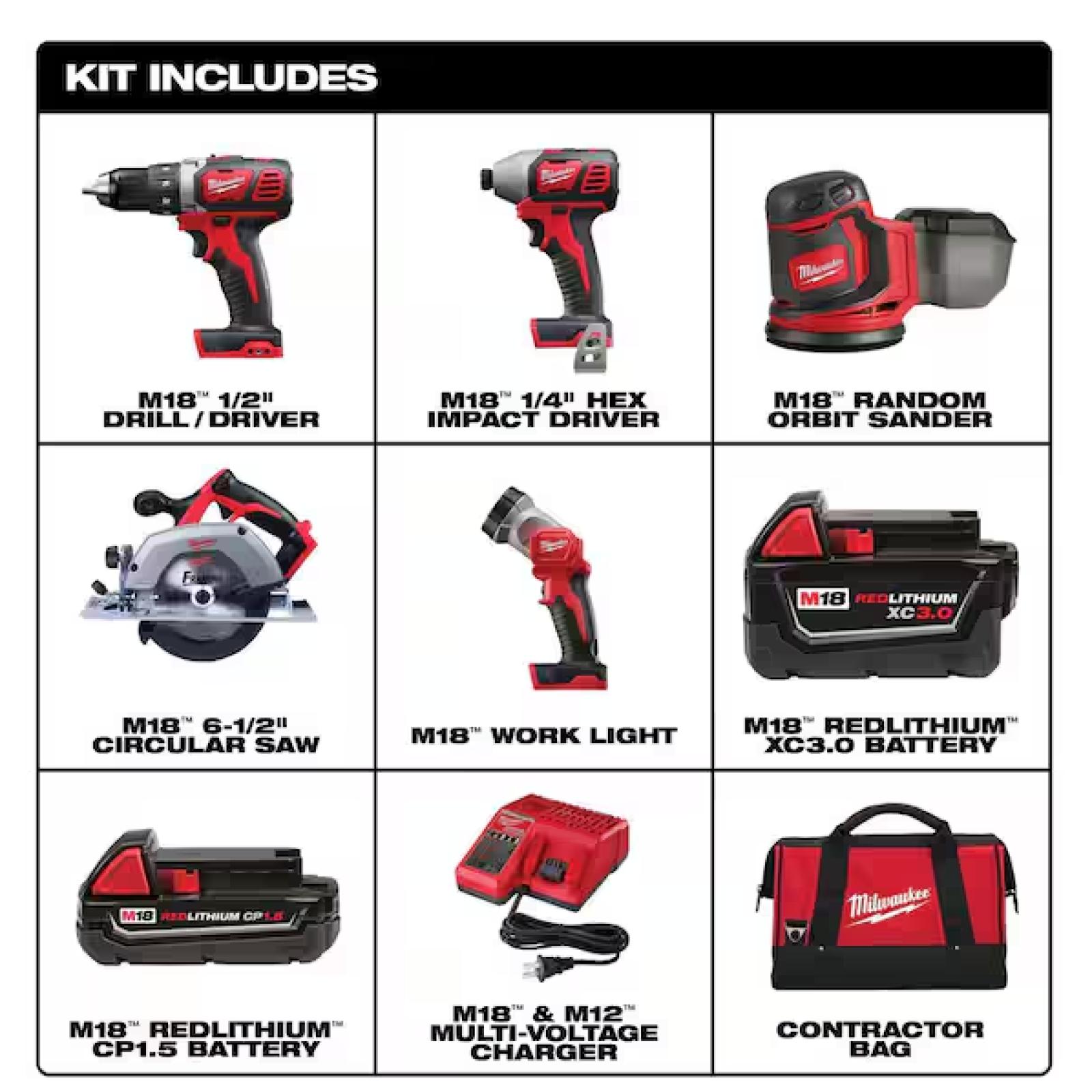 NEW! - Milwaukee M18 18V Lithium-Ion Cordless Combo Kit (5-Tool) with 2-Batteries, Charger and Tool Bag