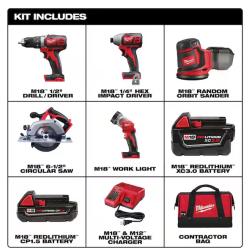 NEW! - Milwaukee M18 18V Lithium-Ion Cordless Combo Kit (5-Tool) with 2-Batteries, Charger and Tool Bag