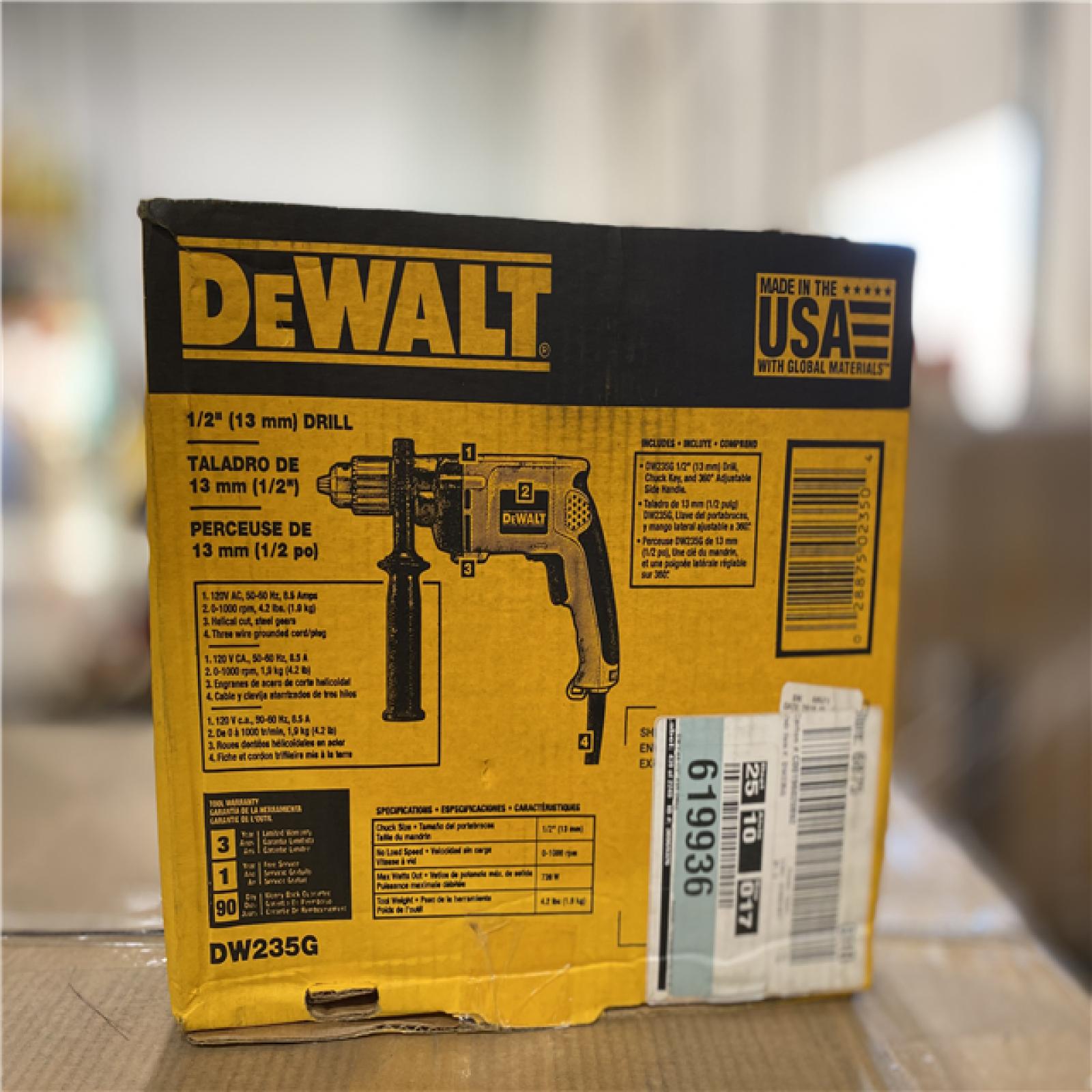 NEW! -  DEWALT 7.8 Amp Corded 1/2 in. Variable Speed Reversing Drill