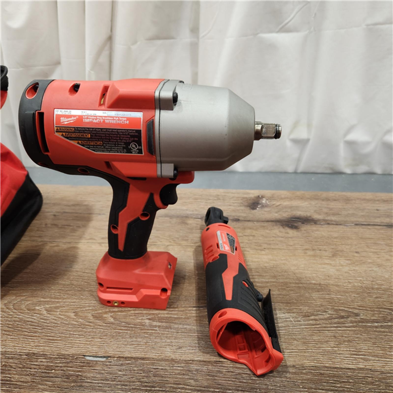 AS-IS M12/M18 12/18V Lithium-Ion Cordless 3/8 in. Ratchet and 1/2 in. High Torque Impact Wrench with Friction Ring Combo Kit