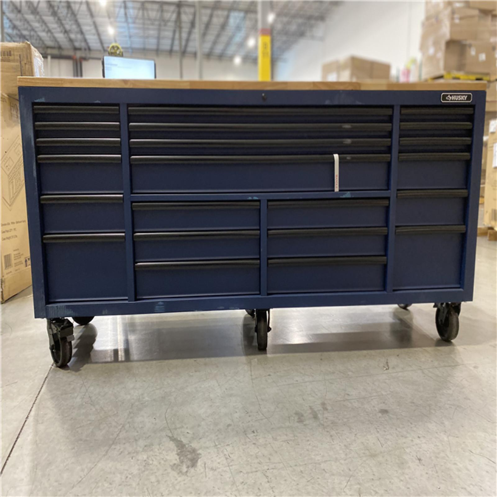 DALLAS LOCATION - Husky Tool Storage Heavy Duty 84 in. W Matte Blue Mobile Workbench Cabinet