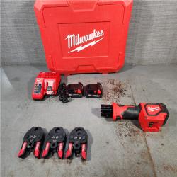 HOUSTON LOCATION - AS-IS (APPEARS LIKE NEW) M18 18V Lithium-Ion Cordless Short Throw Press Tool Kit with 3 PEX Crimp Jaws (2) 2.0 Ah Batteries and Charger