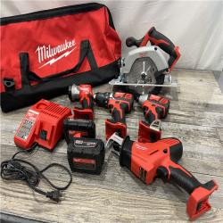 AS-IS Milwaukee M18 18-Volt Lithium-Ion Cordless Combo Tool Kit (5-Tool) with (1) 3.0Ah and (1) 1.5Ah Battery, (1) Charger, (1) Tool Bag